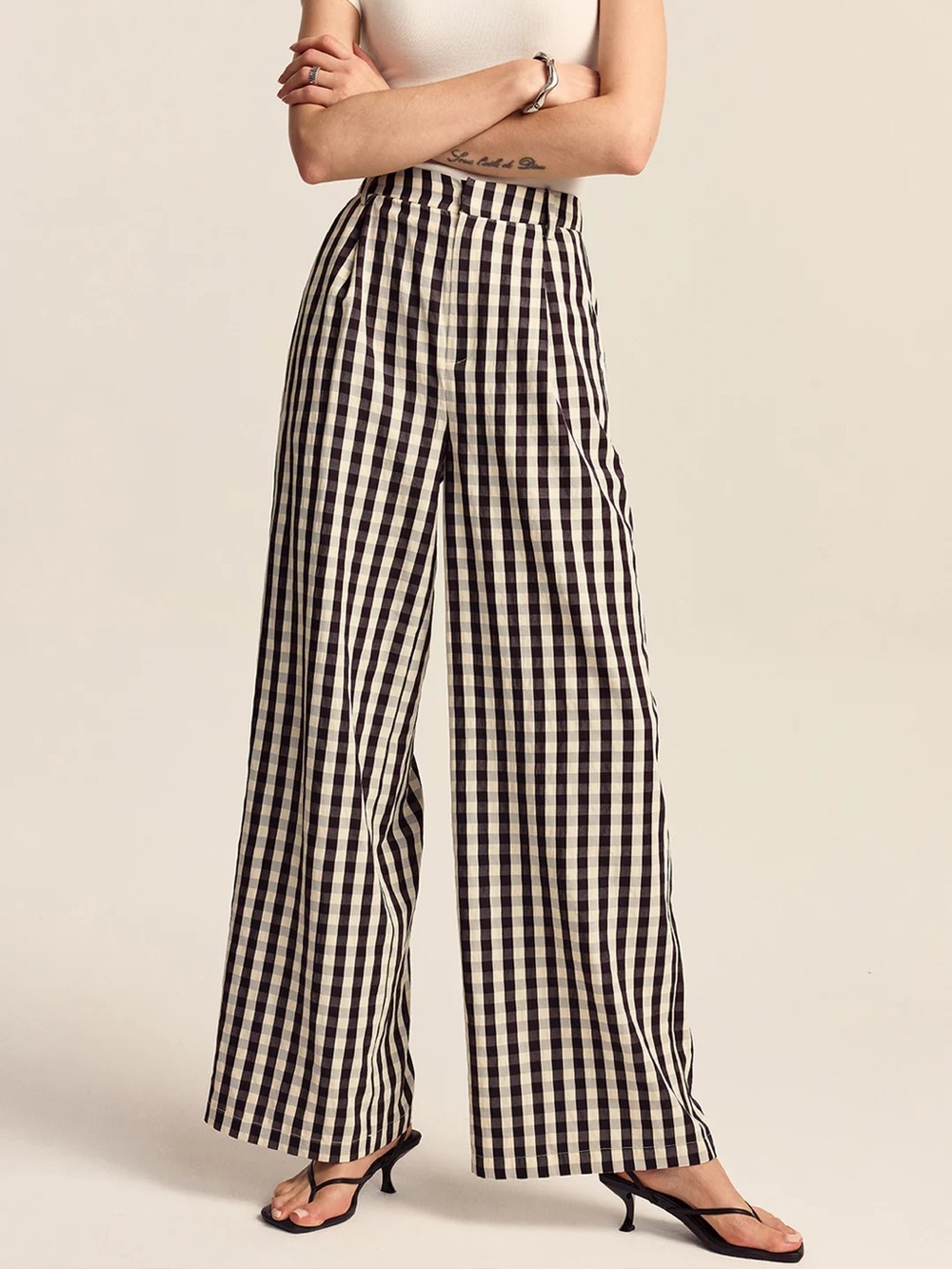 Gingham Wide-Leg Pants - Commense